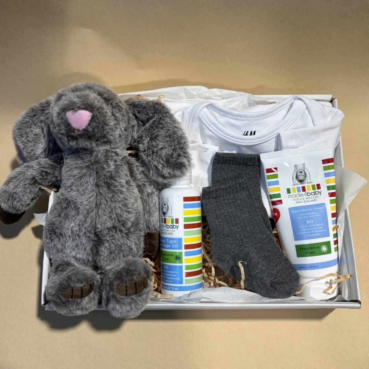Grey neutral baby hamper delivery Auckland 